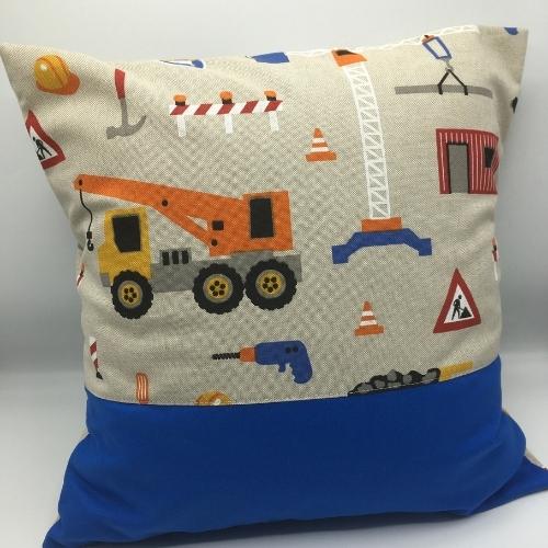housse de coussin personnalisable - déco chambre enfant chantier